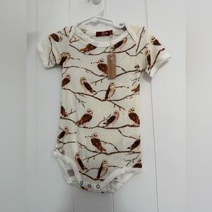 Milk barn Owl Print Baby Onesie NWT 12/18 months.bamboo